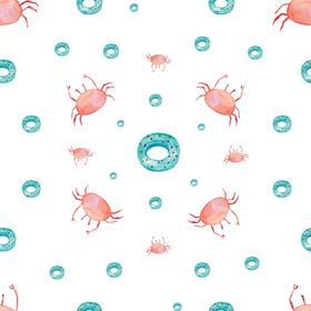 夏季可爱手绘水彩无缝插图