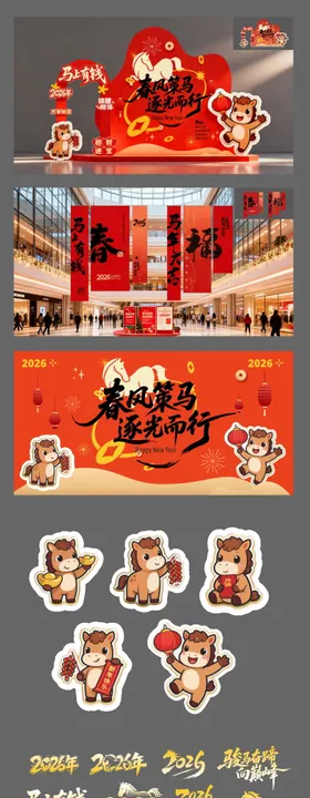 矢量马年新年活动主视觉装置物料