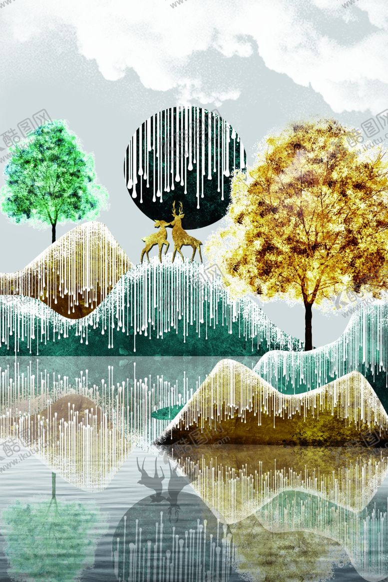 编号：17961610020421489519【酷图网】源文件下载-现代简约金色鎏金抽象装饰画