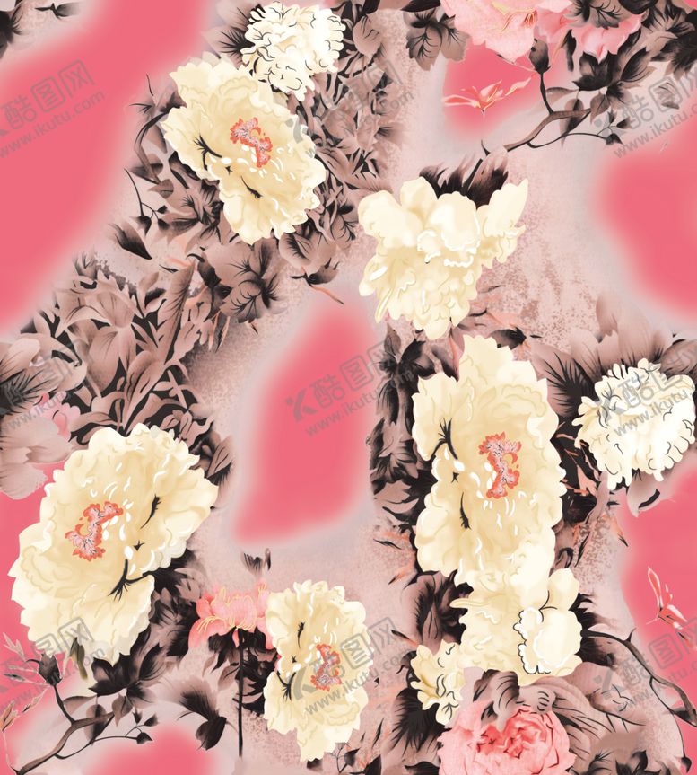 编号：21620209230346538972【酷图网】源文件下载-数码印花深红底花型喷绘