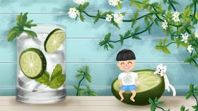 小孩子柠檬图手绘插画