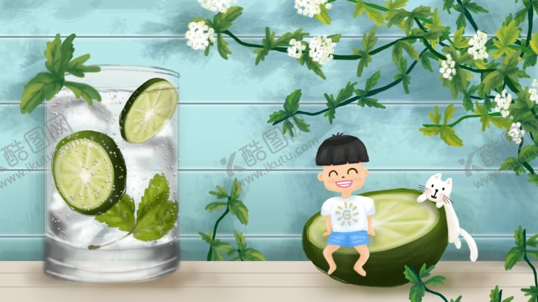 编号：52415605142343335489【酷图网】源文件下载-小孩子柠檬图手绘插画