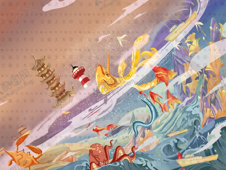编号：46871909122243487086【酷图网】源文件下载-手绘 海报 海底塔螃蟹