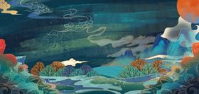 国潮海报设计图片传统文化文化山水插画中风背景