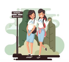 创意上学的2个女学生矢量素材