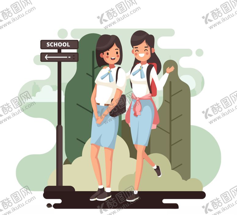 编号：83167010231958499614【酷图网】源文件下载-创意上学的2个女学生矢量素材
