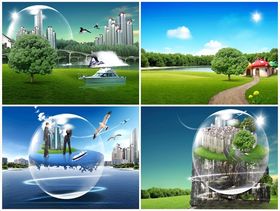 环保海报蓝天草地白云