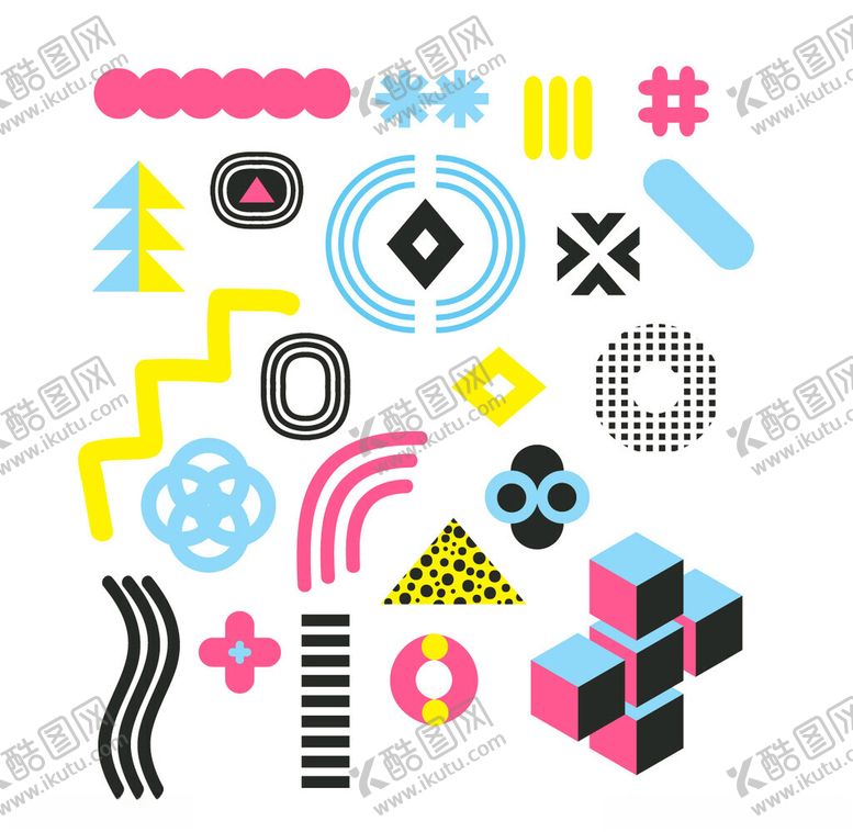 编号：43314302270932497894【酷图网】源文件下载-潮流孟菲斯抽象图案元素