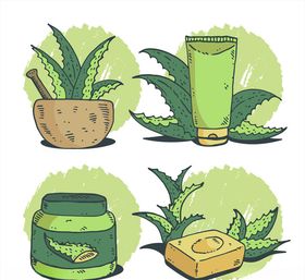 彩绘芦荟制化妆品矢量图