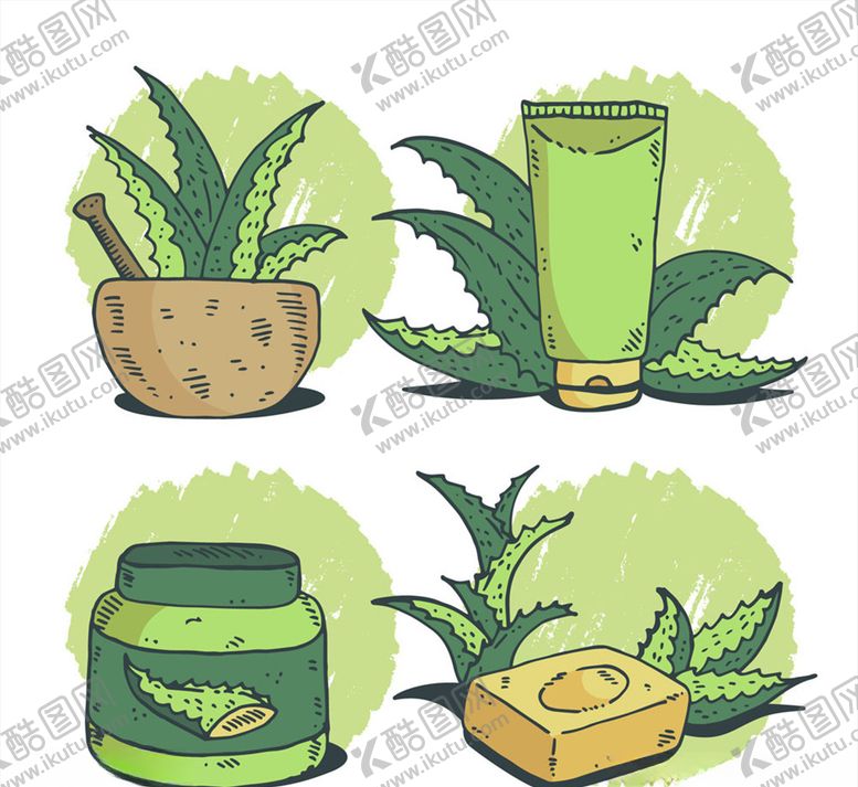 编号：96546207060428563617【酷图网】源文件下载-彩绘芦荟和芦荟制品矢量素材