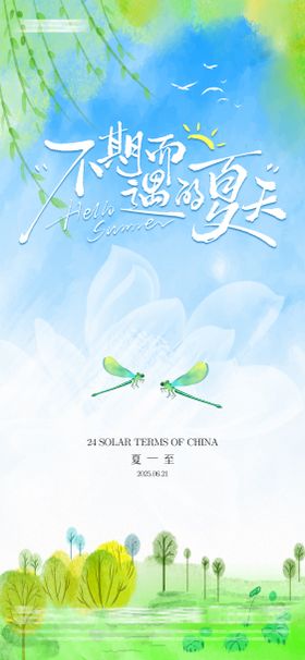 夏至节气海报蜻蜓二十四水彩