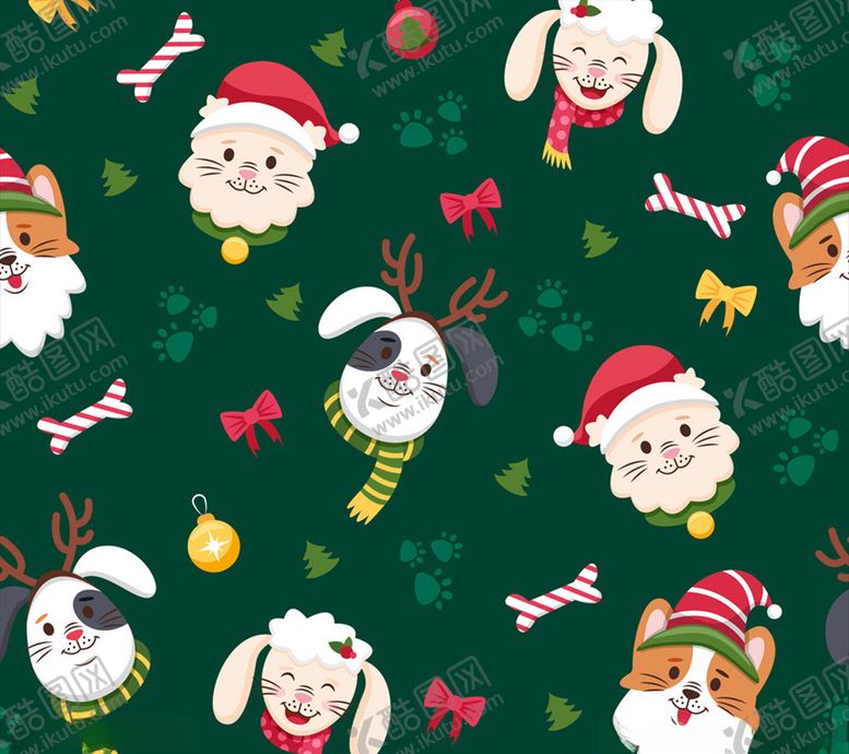 编号：60377709180412003633【酷图网】源文件下载-圣诞动物无缝背景
