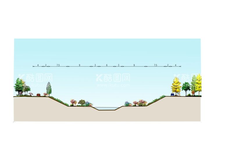 编号：38224002111501078214【酷图网】源文件下载-生态河道断面示意图