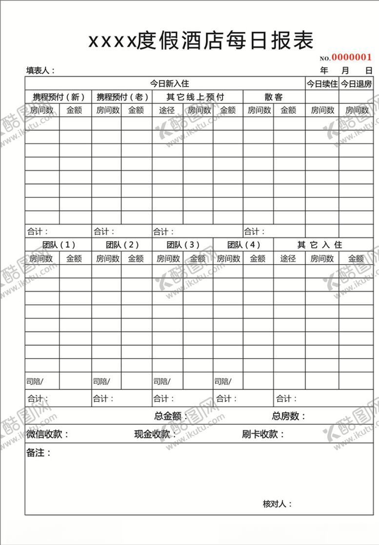 编号：96073810030725452185【酷图网】源文件下载-酒店每日报表