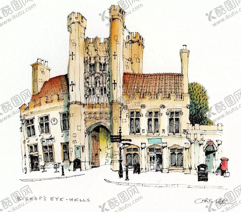 编号：30686109211225361892【酷图网】源文件下载-水彩建筑插画