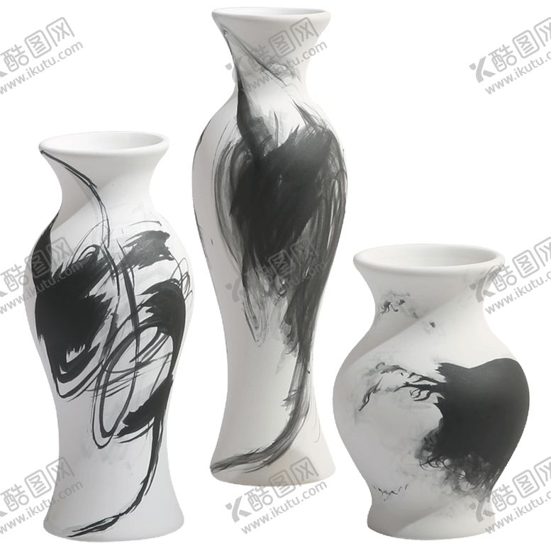 编号：34668209280750274327【酷图网】源文件下载-黑白水墨手绘陶瓷小花瓶