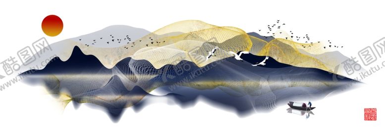 编号：96061512101620104952【酷图网】源文件下载-线条水墨山水画