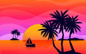 夏日小清新海边落日背景插画