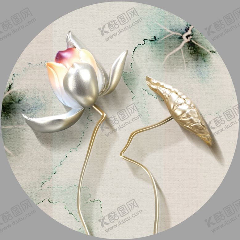 编号：92878209140015192426【酷图网】源文件下载-新中式圆形荷花装饰画.