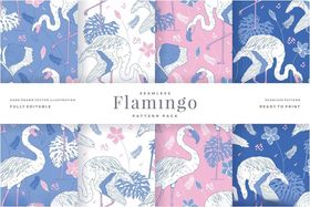 火烈鸟图案的多彩面料设计