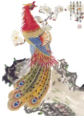 手绘水彩凤凰