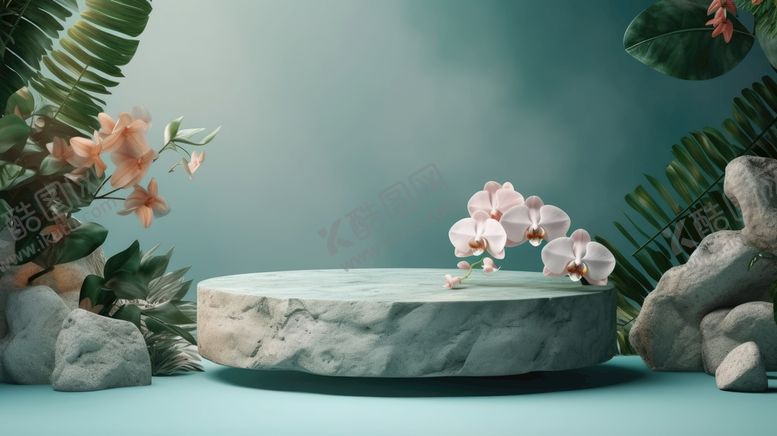 编号：29314709160332117680【酷图网】源文件下载-产品展示台绿叶素材