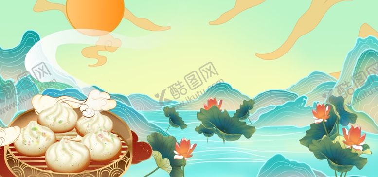 编号：13842705190858258837【酷图网】源文件下载-国潮山水美食海报背景