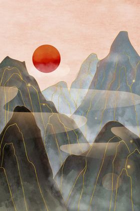 水墨插画手绘背景墙国山