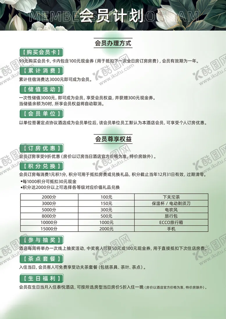 编号：82675101260748439967【酷图网】源文件下载-酒店会员权益台卡