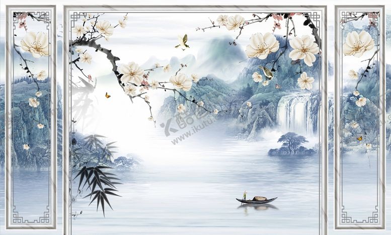 编号：75618009180502297098【酷图网】源文件下载-新中式水墨山水背景墙
