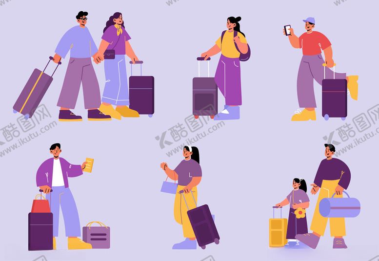 编号：31587502270820379355【酷图网】源文件下载-旅行行李箱矢量人物插画