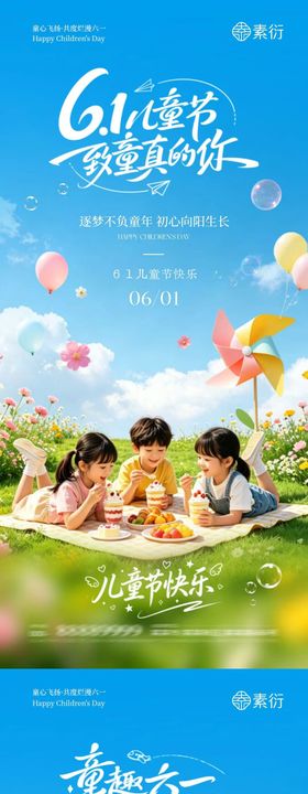地产六一儿童节露营场景宣传海报