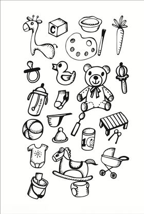 黑色简约可爱线描风格宝宝用品元