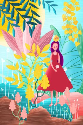 唯美插画探险少女