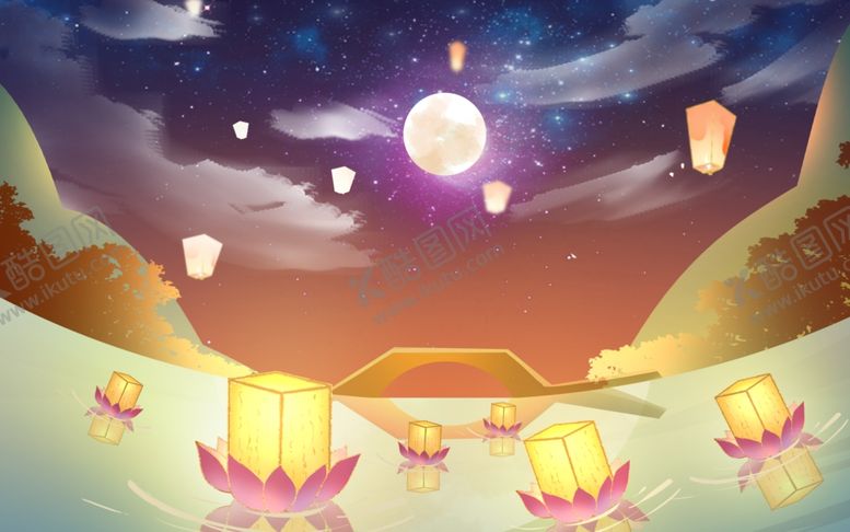 编号：22593010042339497233【酷图网】源文件下载-中元节节日国风古风背景海报素材