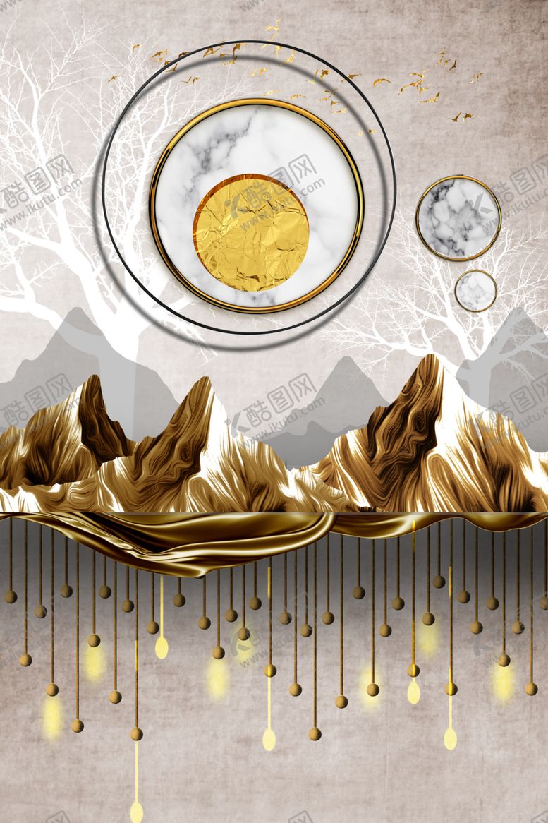 编号：30669409130427411556【酷图网】源文件下载-轻奢创意几何抽象风景装饰画