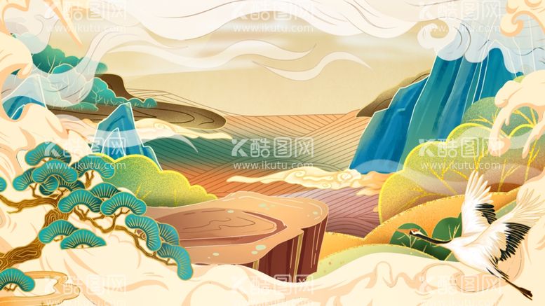 编号：82955911251951024161【酷图网】源文件下载-国潮风景插画海报背景