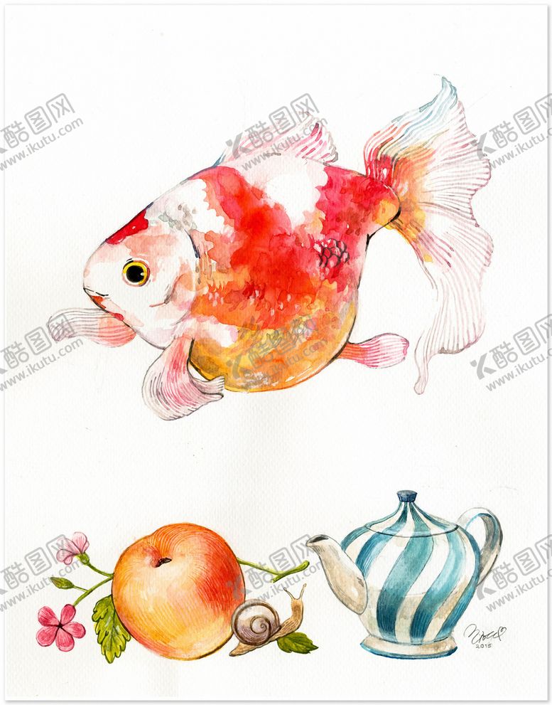 编号：83269410120350355195【酷图网】源文件下载-北欧风格淡色水彩画鱼