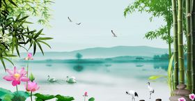 山水画背景墙图片