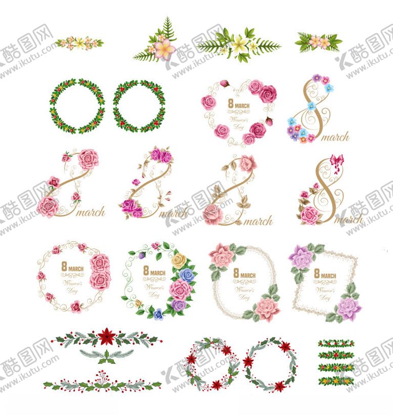 编号：14839102210241178120【酷图网】源文件下载-矢量花环花圈飘带花朵素材
