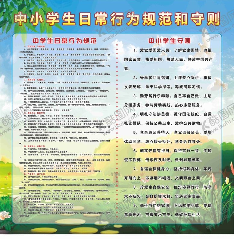 编号：99790102130809347055【酷图网】源文件下载-中小学生日常行为规范和守则