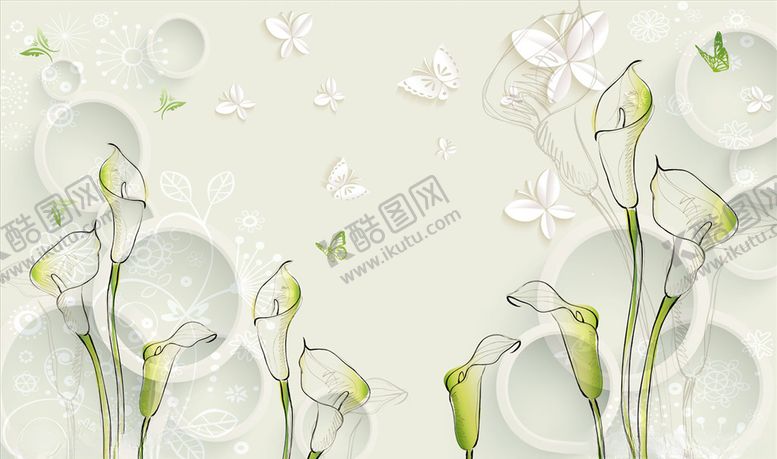 编号：53037905050737593400【酷图网】源文件下载-浮雕花马蹄莲背景墙