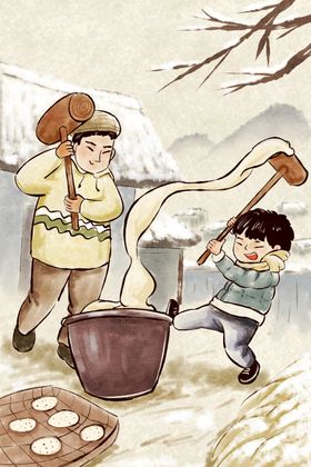 打年糕新年复古传统背景海报素材