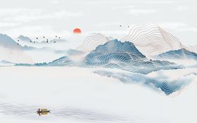 古风山水淡雅清雅墙画背景