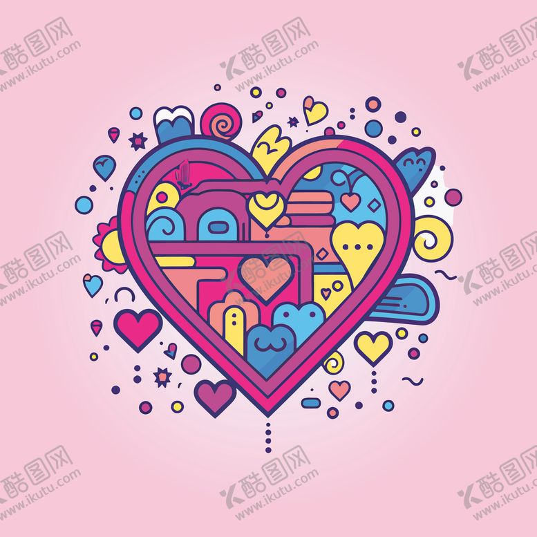 编号：26443102050447187933【酷图网】源文件下载-可爱红心爱情卡通绘画儿童插画