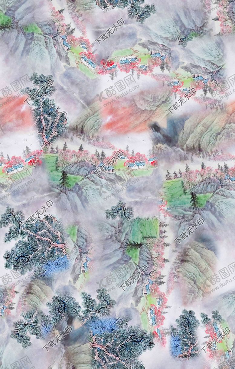 编号：13132510300124426345【酷图网】源文件下载-水墨山水印花