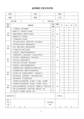 试用期员工转正考评表