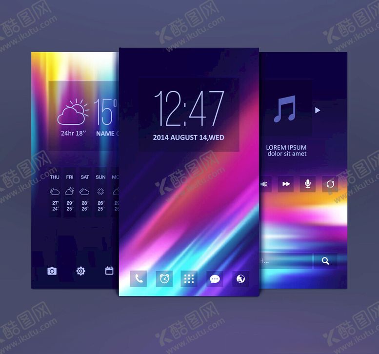 编号：58255304151246523827【酷图网】源文件下载-绚丽多彩手机界面设计图