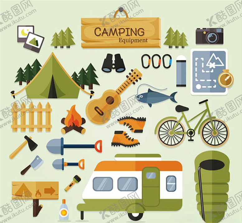 编号：24853109171458053692【酷图网】源文件下载-精致野营装备设计矢量素材