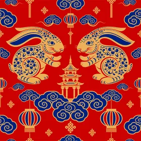 春节兔子素材兔子元素图案2023年无缝包装纸2023年